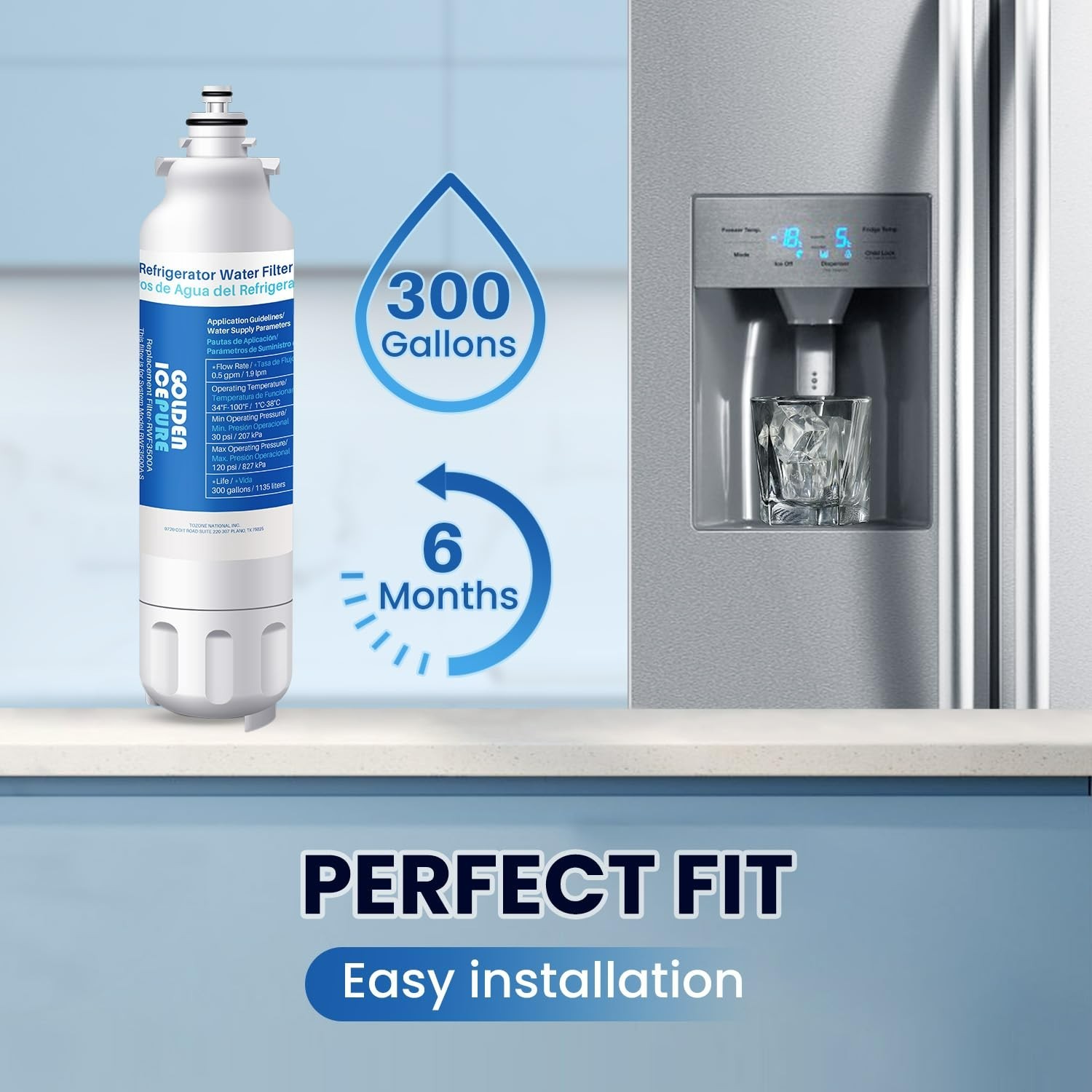 RWF3500A Refrigerator Water Filter Replacement for LG LT800P,469490, WS620A,3PCS