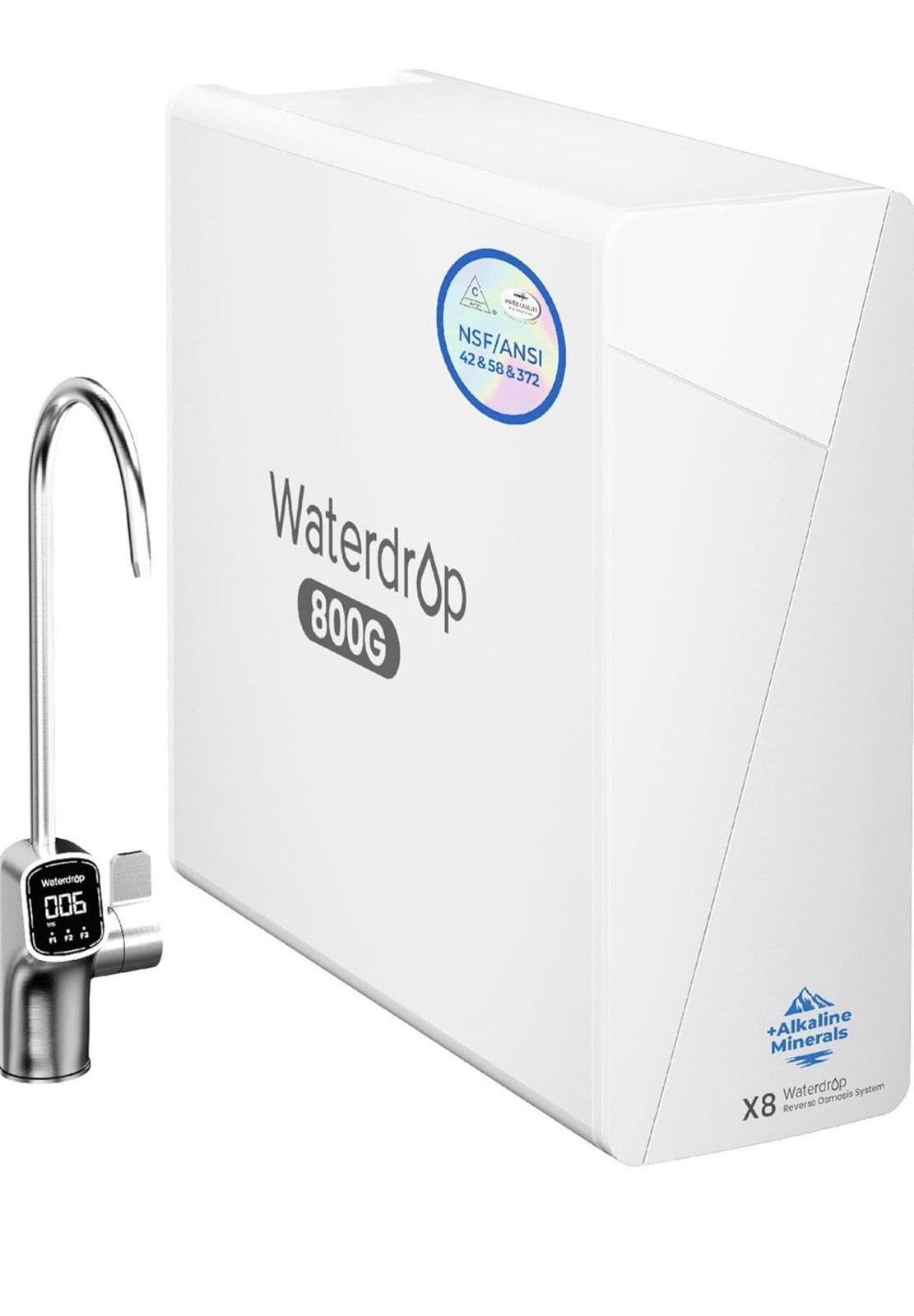 Waterdrop X8-Alkaline Mineral pH+ Reverse Osmosis System, 10-Stage Filtration