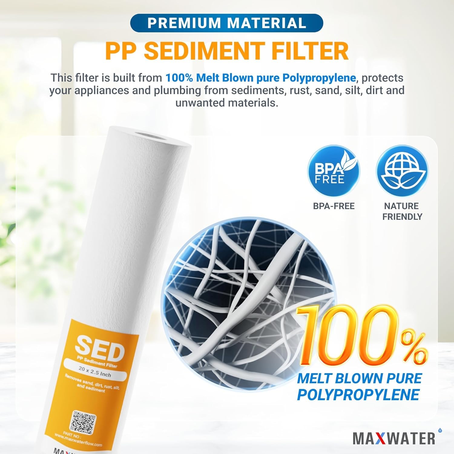 Max Water Slim Blue 5 Micron 20 inch x 2.5 inch Whole House Melt-Blown (12 Pack)