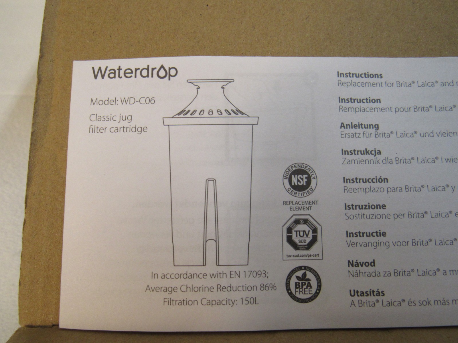 Pack of 6 Waterdrop Filters For Classic Jug WD-C06