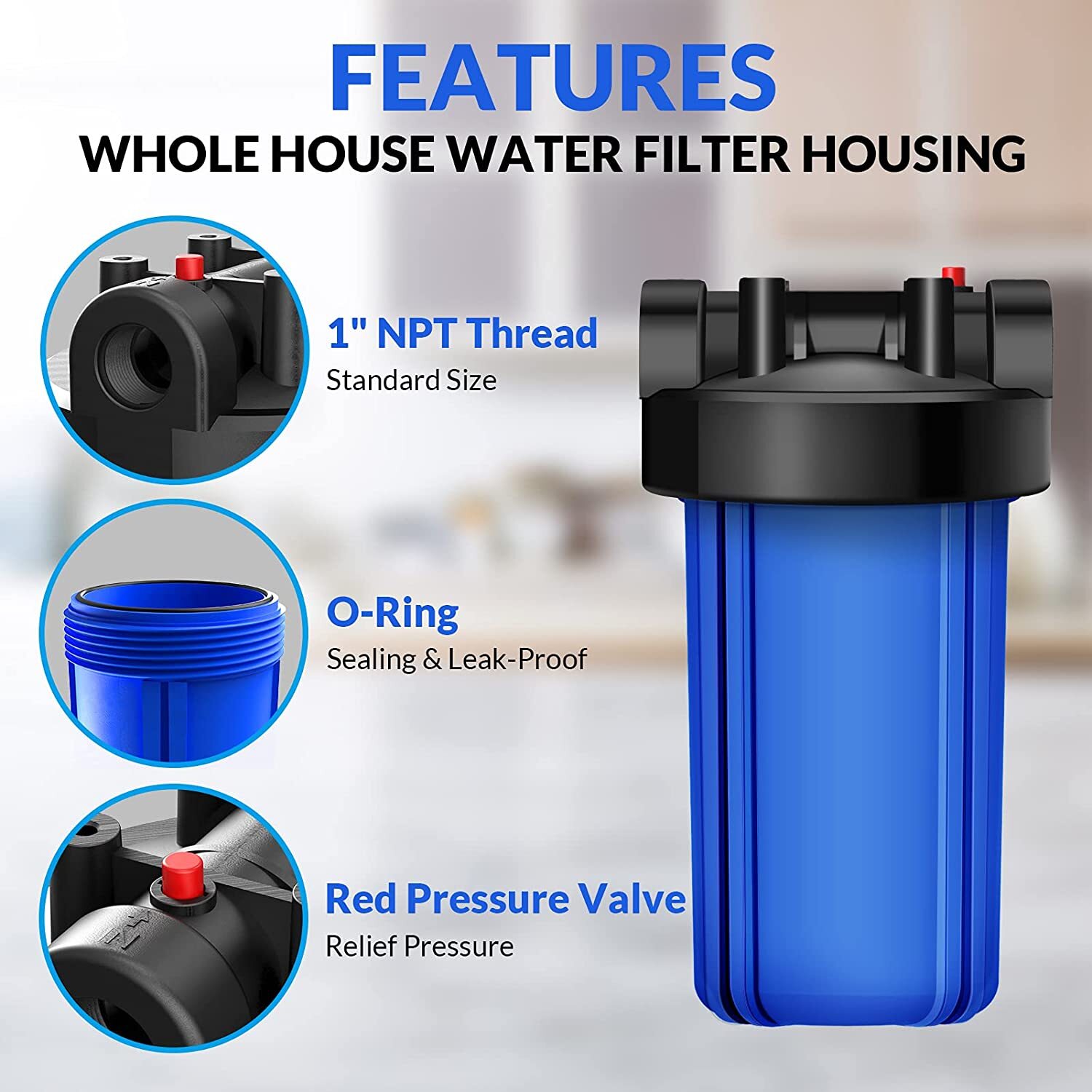 10 Inch Big Blue Whole House Water Filter Housing Filtration System 10″ x 4.5″