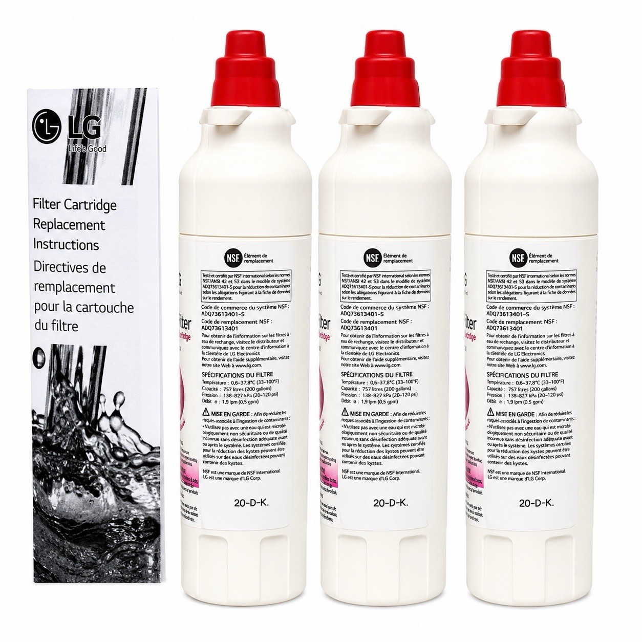 LG Genuine LG LT800P Refrigerator Water Filter Replacement for ADQ73613408- 3PK