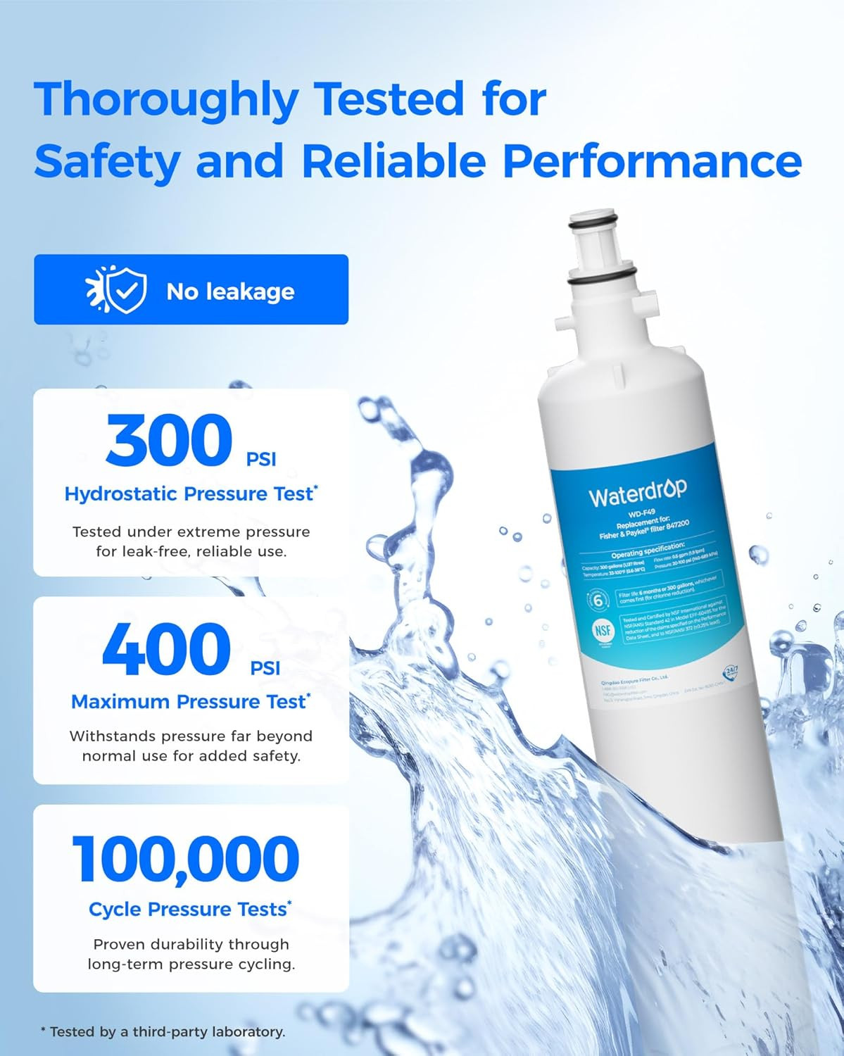 Fisher & Paykel 847200 Water Filter Replacement, 3 Pack, 6 Months, 300 Gallons