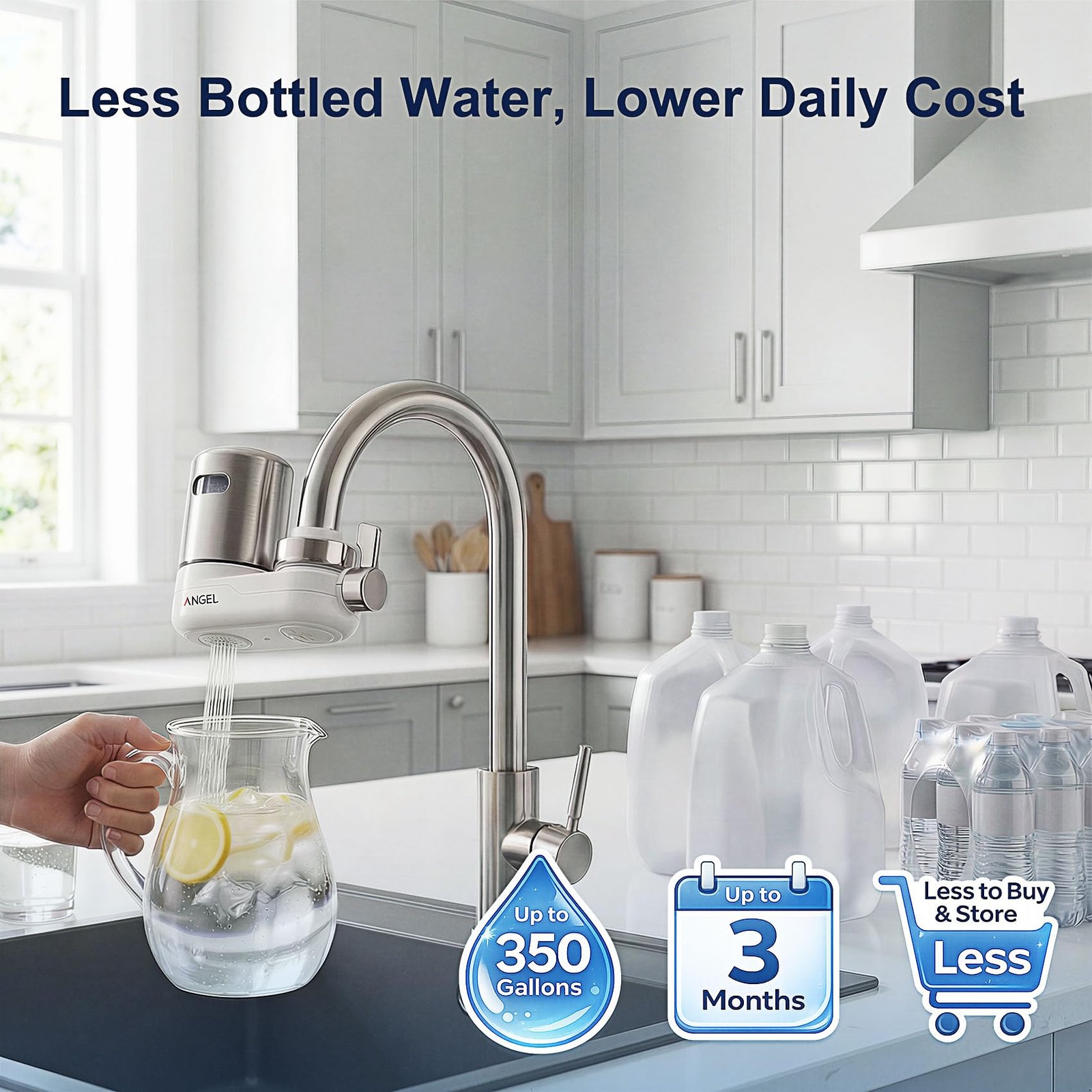 CF30 Faucet Mount Water Filter Reduces 98% Chlorine Lead Rust 350 Gallons Rose