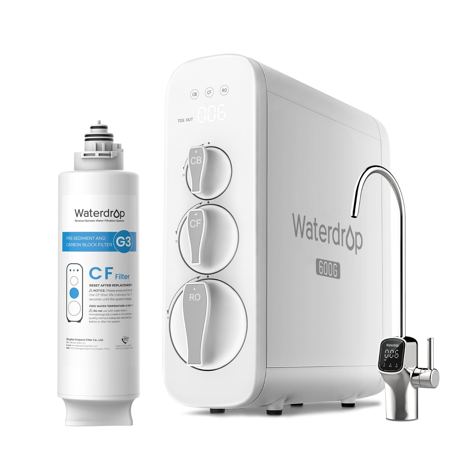 Waterdrop G3P600 Reverse Osmosis System with WD-G3-N1CF Water Filter System