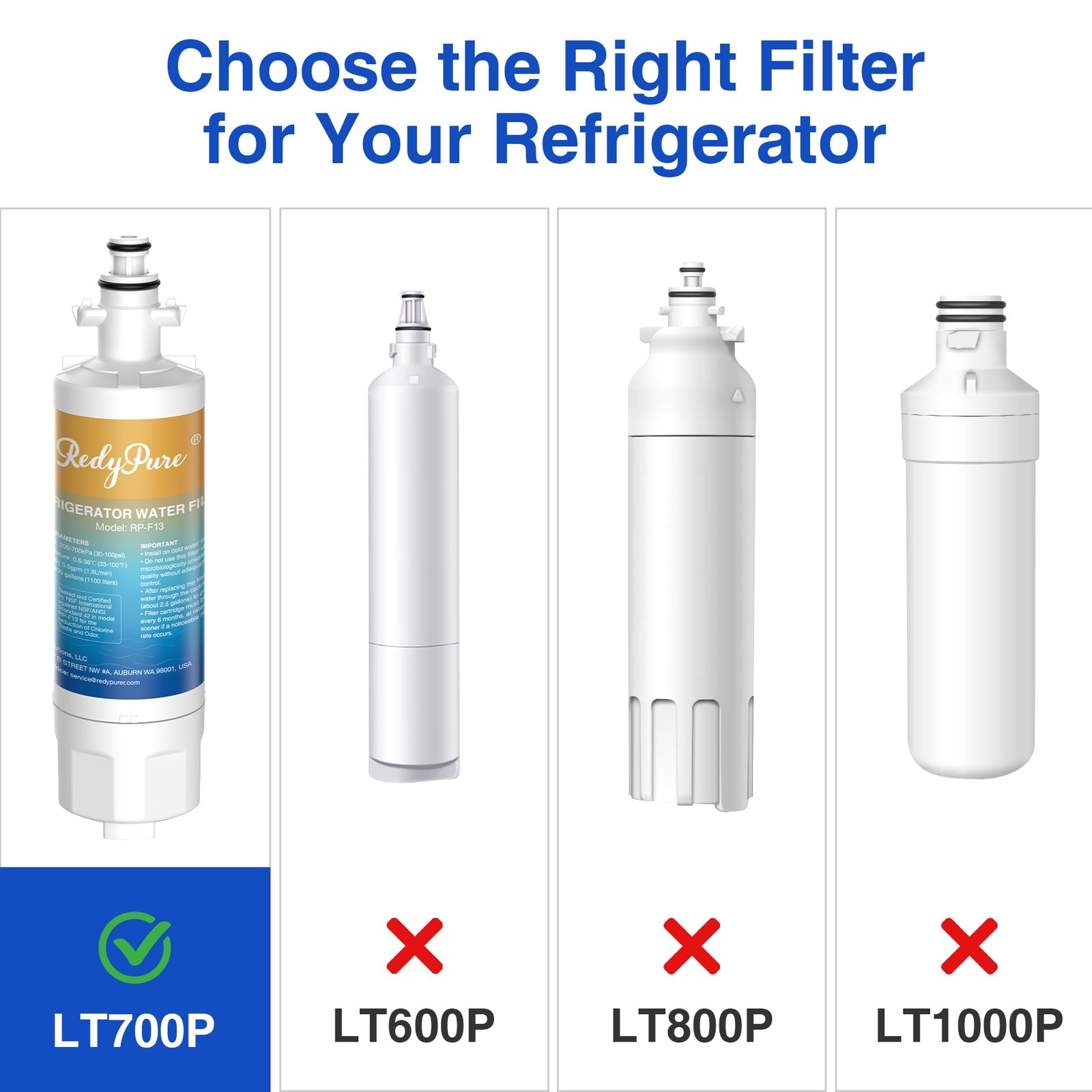 2 Pack Redypure Refrigerator Water Filter Replacement For LG LT700P, ADQ36006101