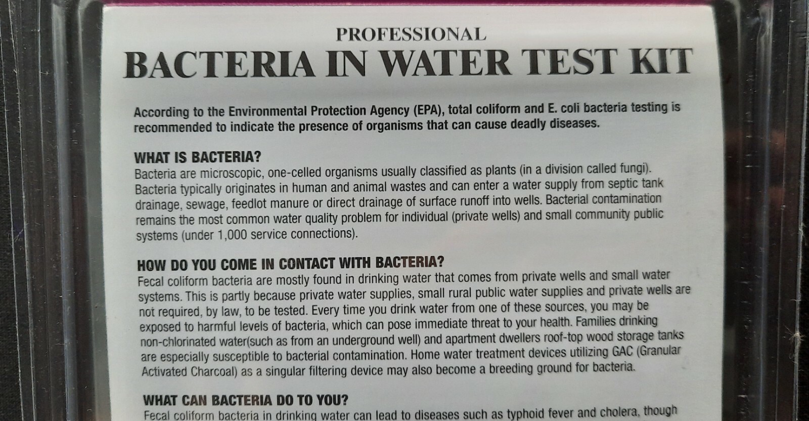 PRO-LAB BACTERIA IN WATER-DO IT YOURSELF TEST KIT – NEW From 2005
