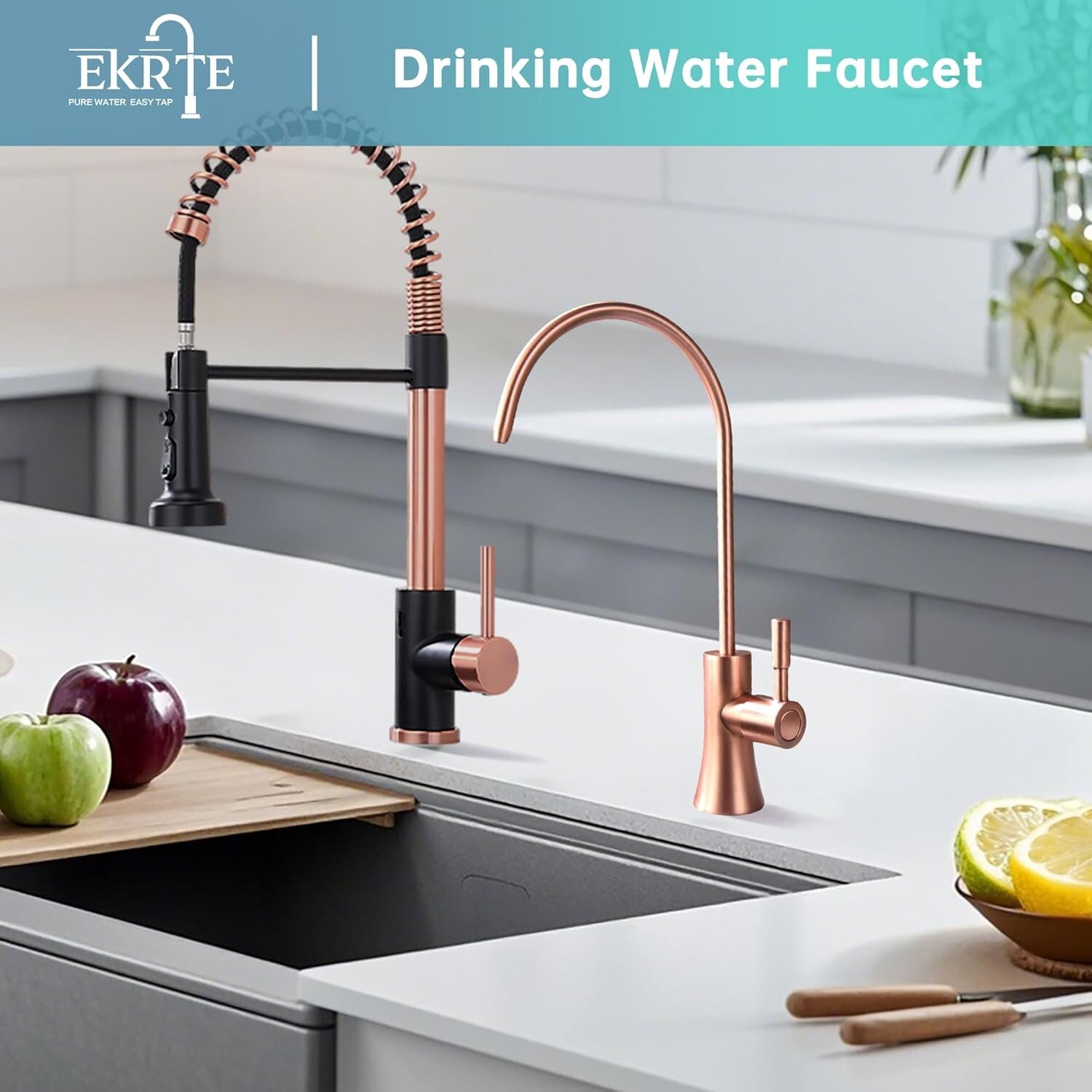 Rose Gold Copper Drinking Water Purifier Faucet – Elegant Kitchen Bar Fixture