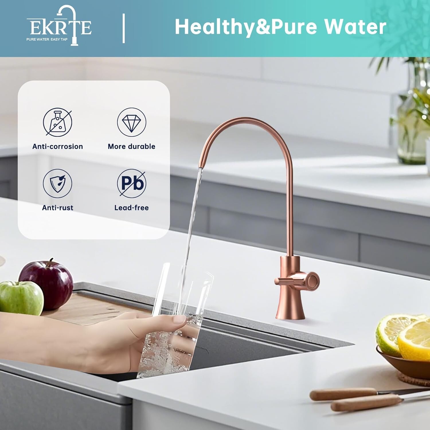 Rose Gold Copper Drinking Water Purifier Faucet – Elegant Kitchen Bar Fixture