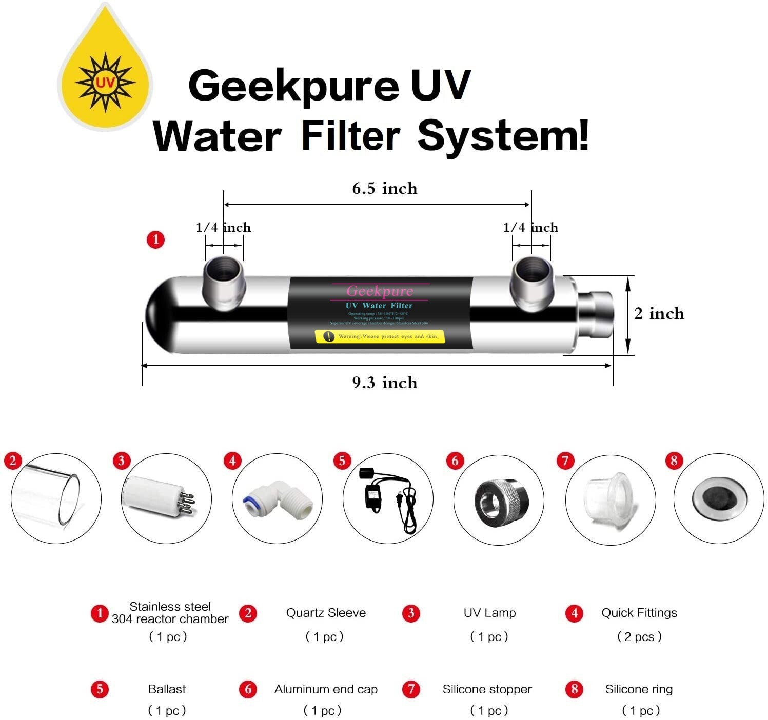 Geekpure 6 Stage Reverse Osmosis RO Water Filter System With U-V Filter 75 GPD