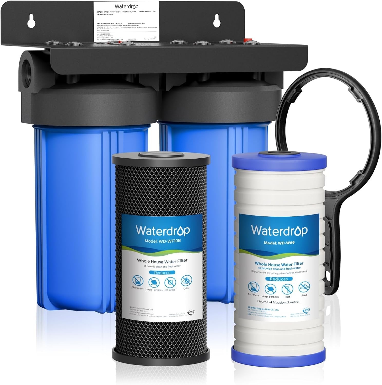 Waterdrop 2 Stage Whole House Water Filter System, 5 Micron, 1″ Inlet/Outlet