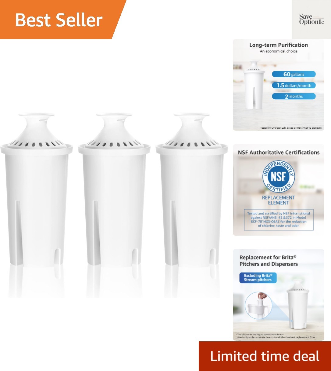 7006 Pitcher Water Filter, Replacement for Brita Filter, Brita Pitchers and D…
