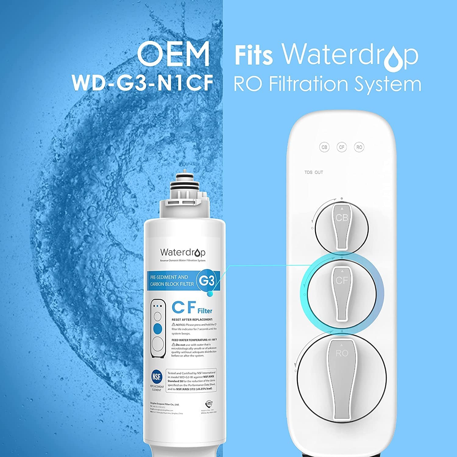 Waterdrop G3 N1CF Filter Replacement for Waterdrop G3 W & G3P600 & G3P800