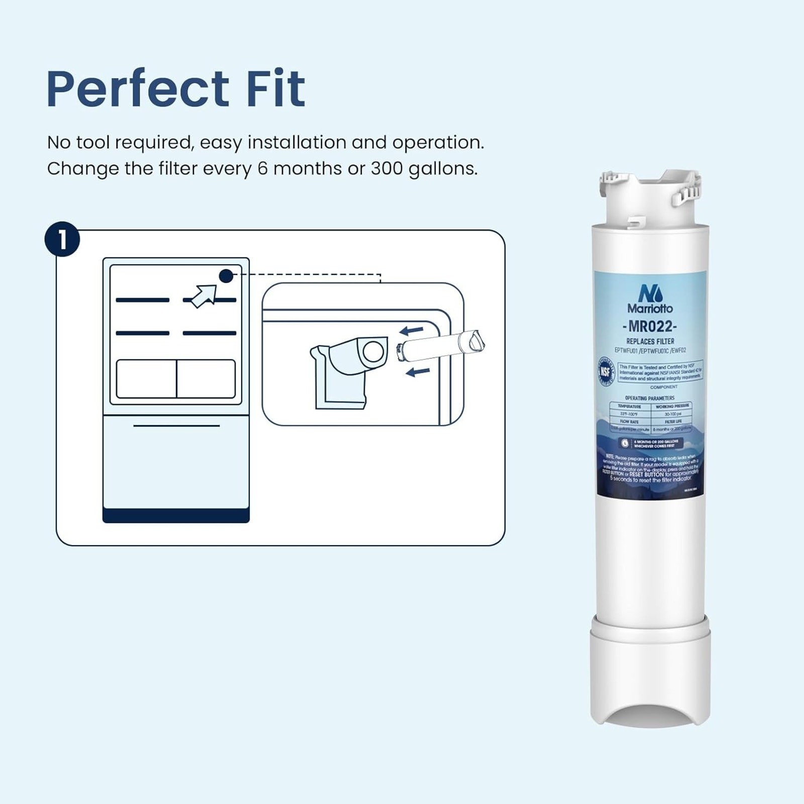 Marriotto MR022 EPTWFU01 Replacement Refrigerator Water Filter Sealed