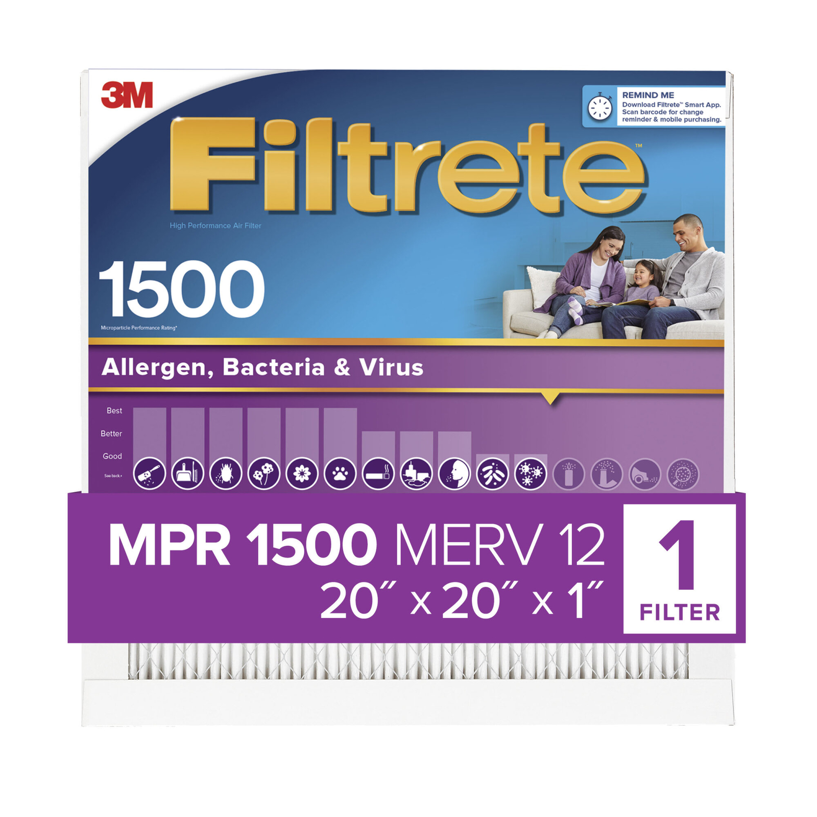Filtrete Allergen, Bacteria & Virus Air Filter, 1500 MPR, 2002-4-HR