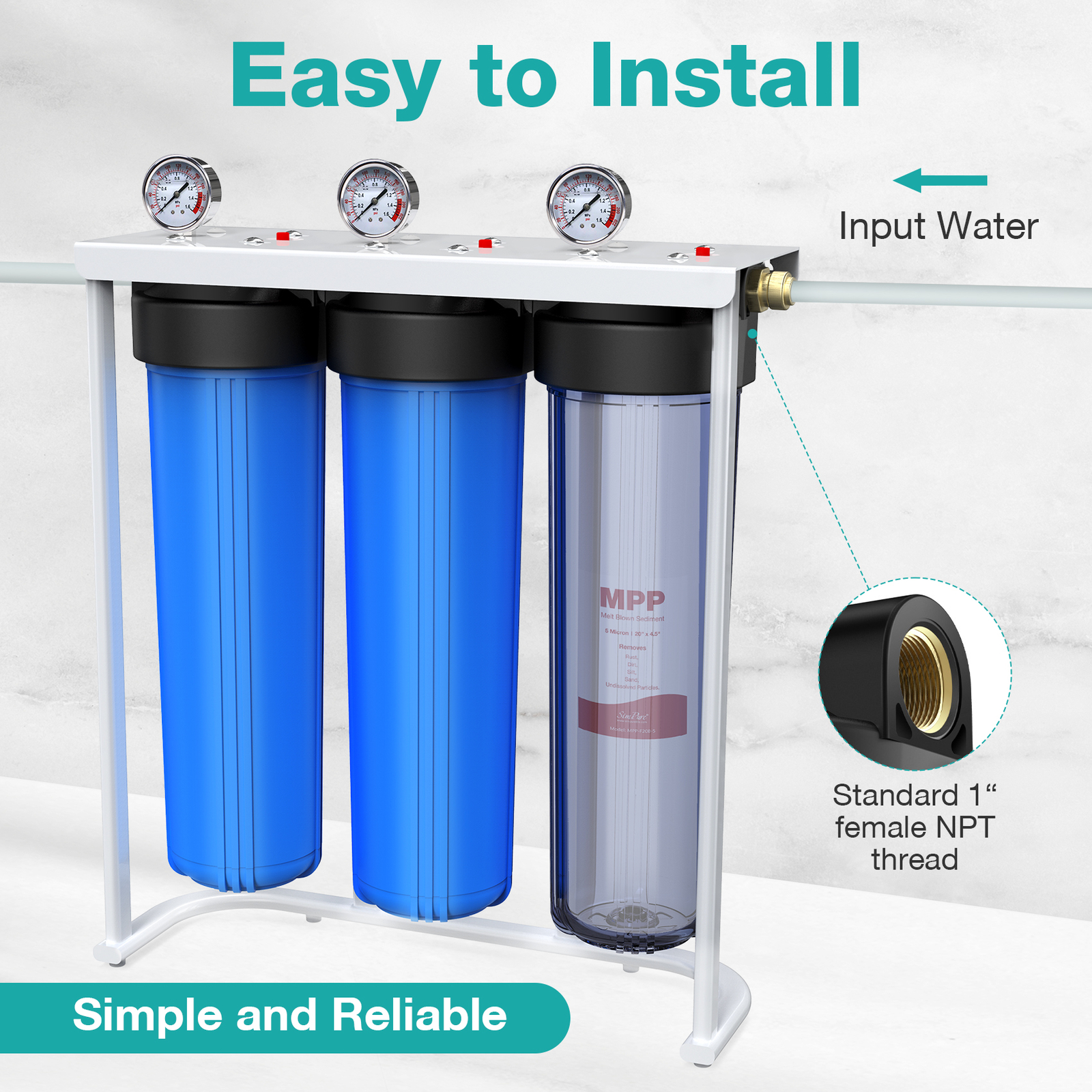 20″ x 4.5″ KDF Big Blue Whole House Water Filter System Heavy Metal Filtration