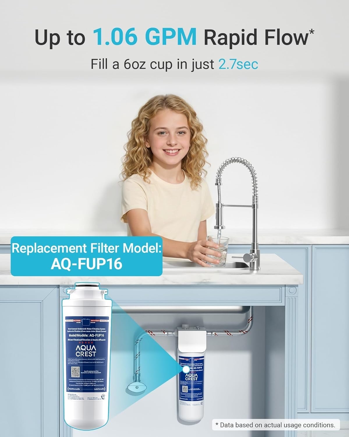 AQUA CREST UP16 Under Sink Water Filter System, Reduces up to 99.52% Chlorine