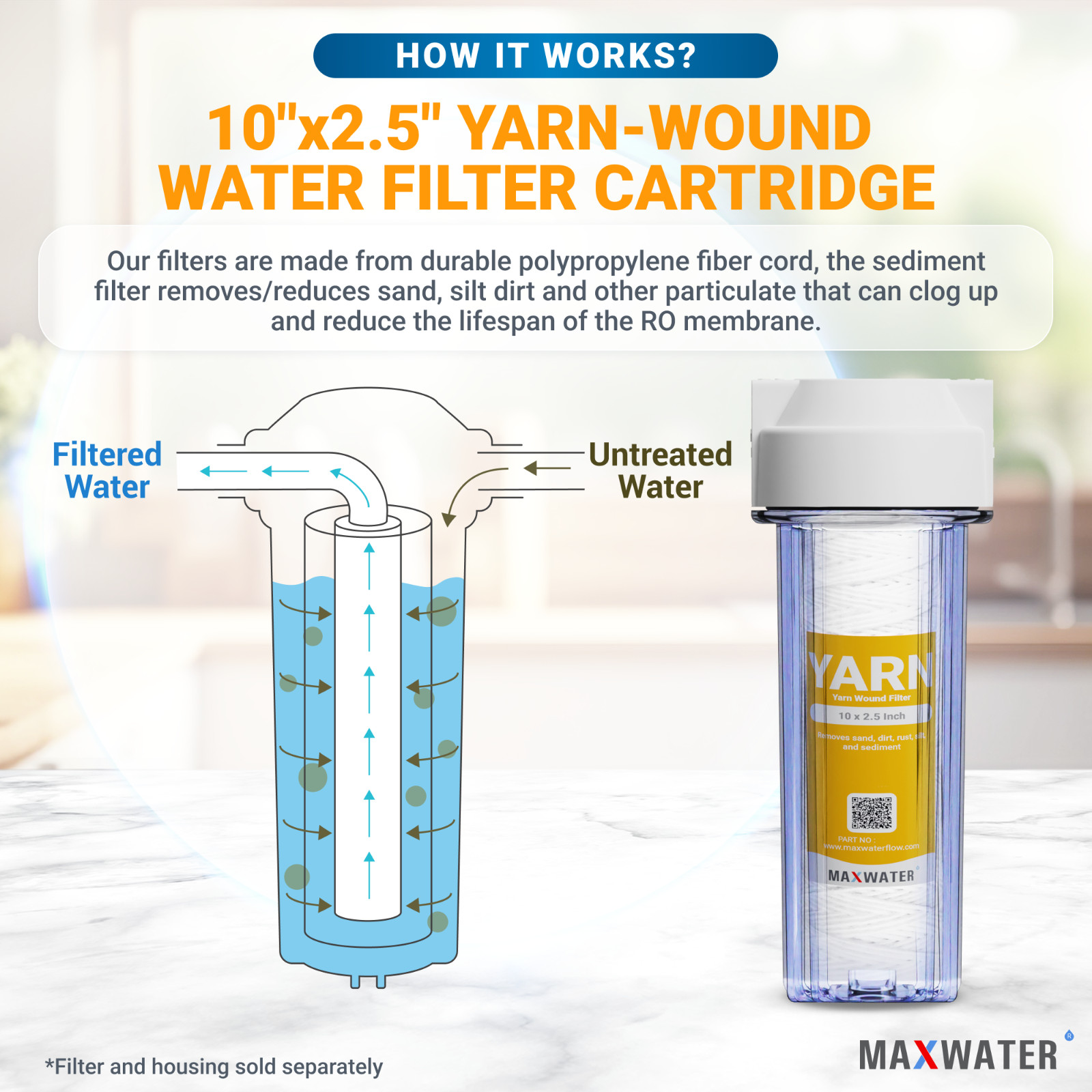 String Wound Sediment Water Filter Cartridge Standard 2.5″ x10″ 5 Micron 25 Pack