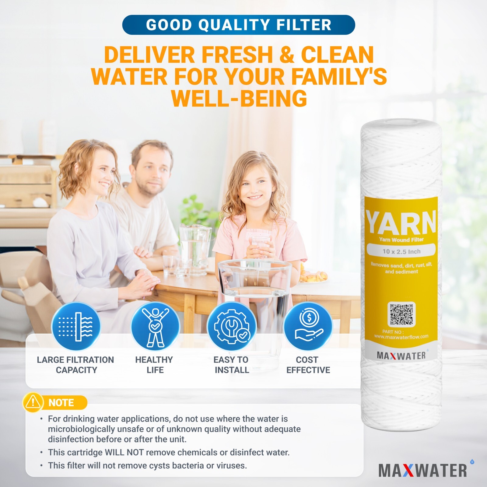 String Wound Sediment Water Filter Cartridge Standard 2.5″ x10″ 5 Micron 25 Pack