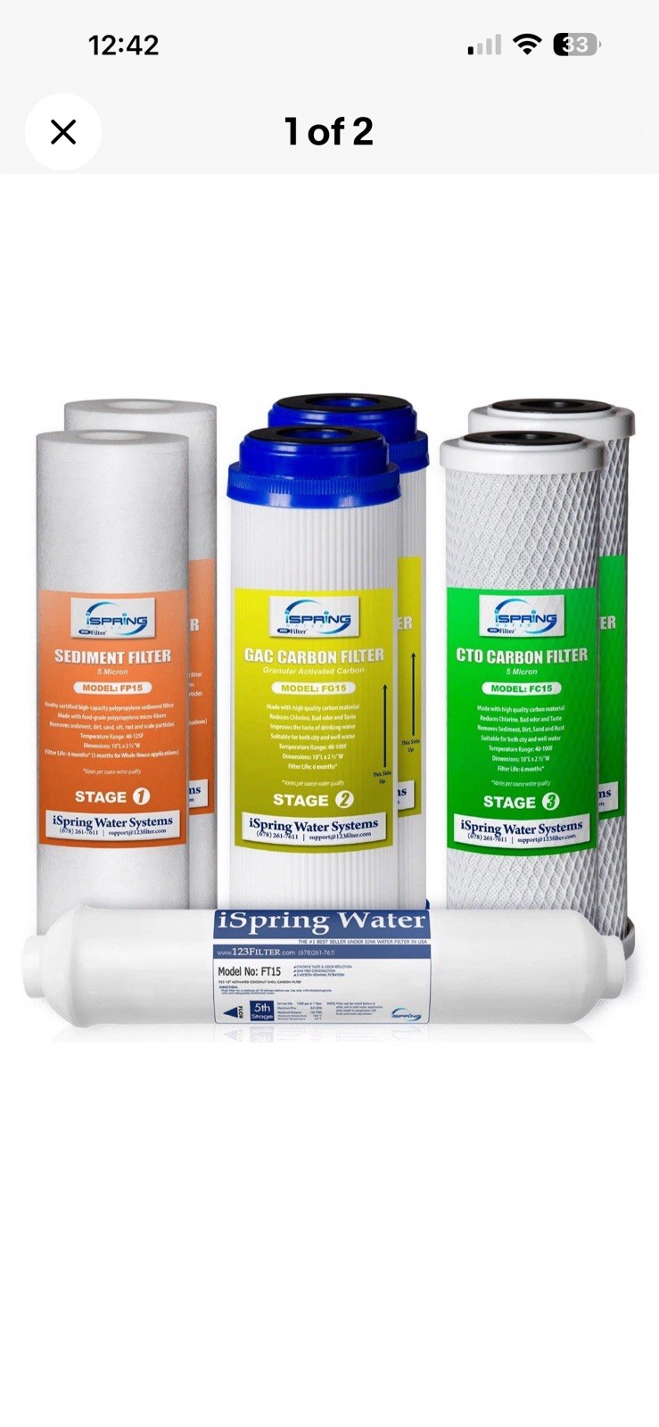 iSpring F7-GAC 1 Year Replacement Filter Cartridge Pack for 5 Stage RO Systems