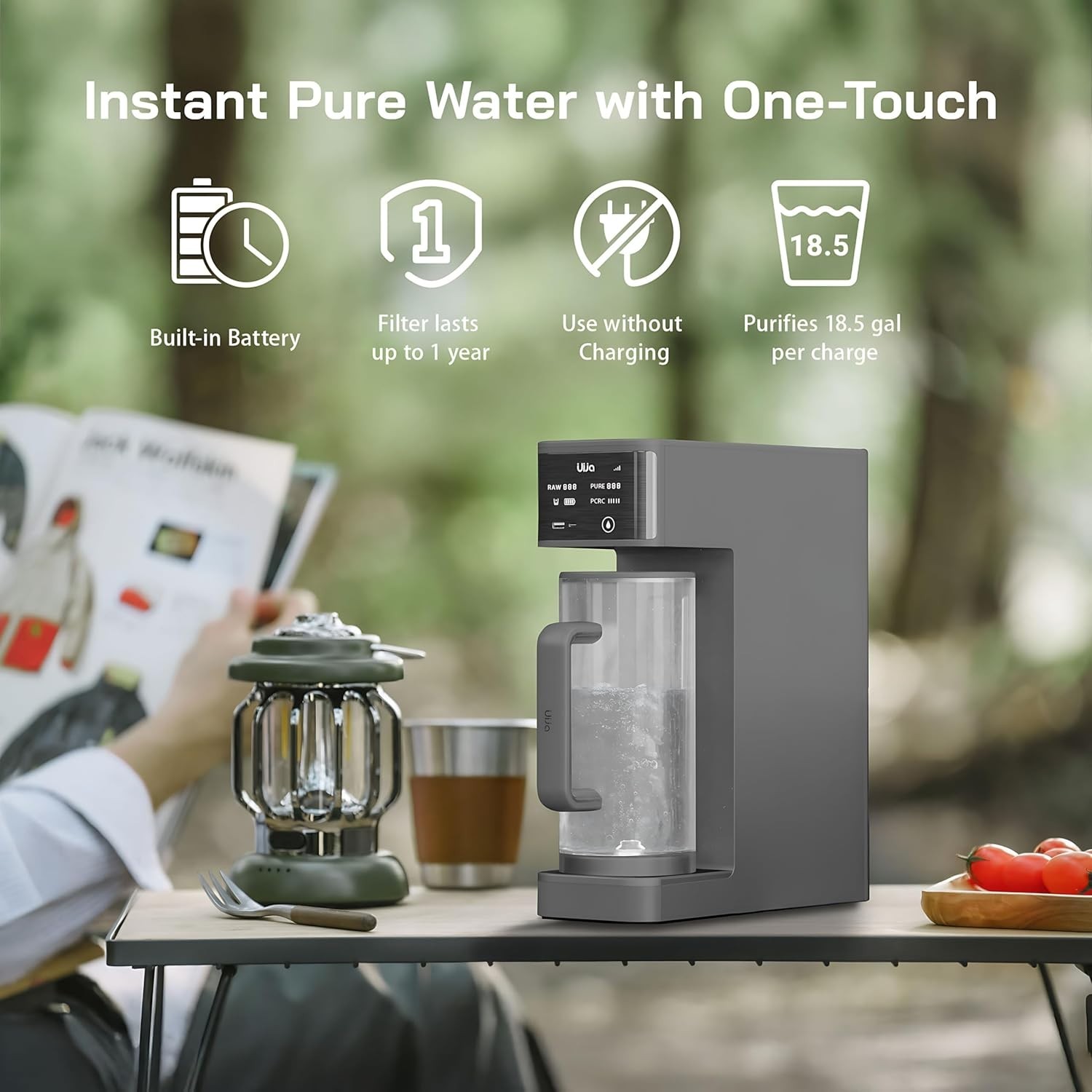 Uija Portable 5-Stage Ro Countertop Water Filter, Battery Powered, 18.5 Gal Cap