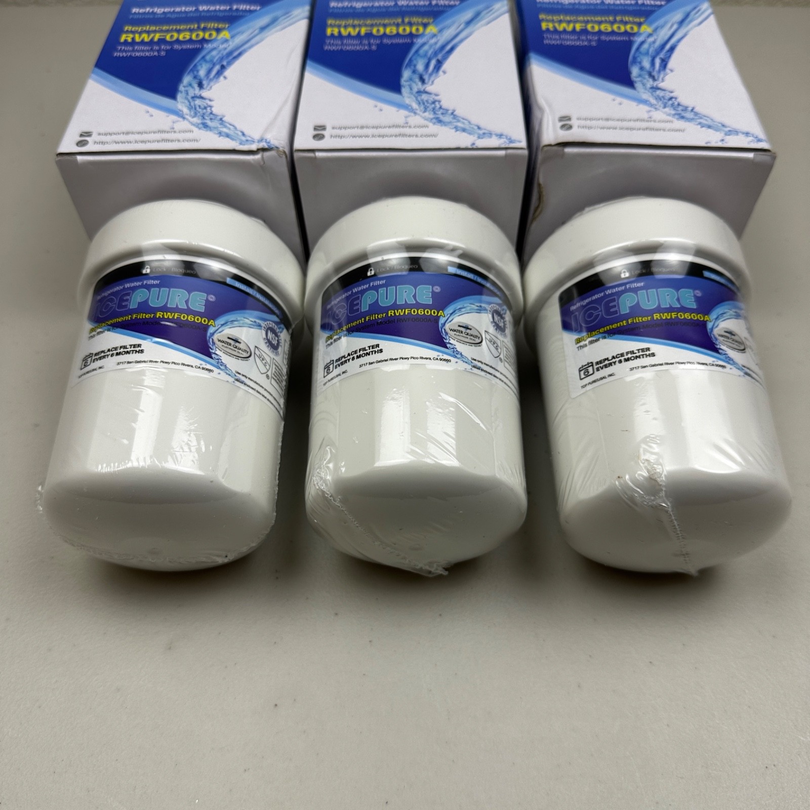 3 PACK ICEPURE RWF0600A for GE MWF SmartWater MWFP GWF Fridge Water Filter