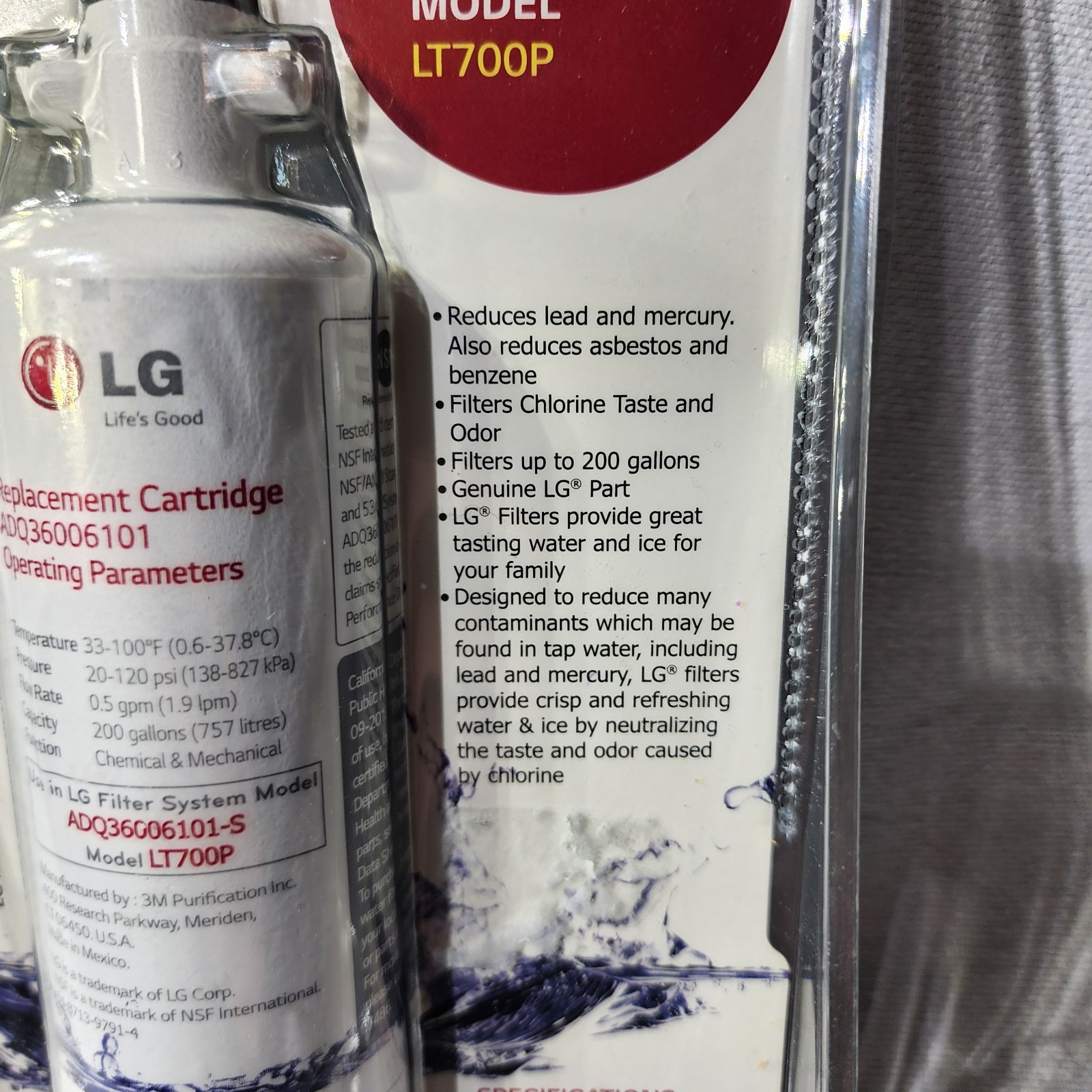 LG Refrigerator Filter LT700P/PC/PCS ADQ360061 Capacity 200 Gallons NEW Sealed