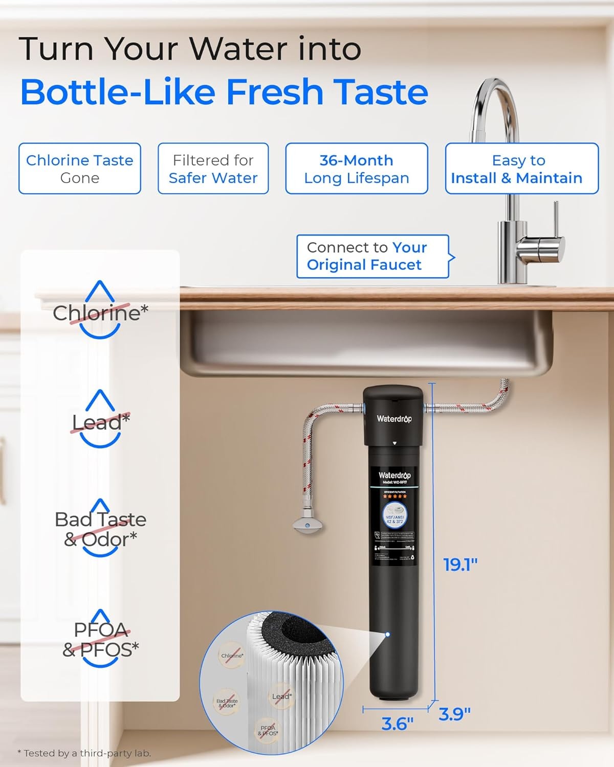 Waterdrop 17UA Under Sink Water Filter System and RF17 Water Filter,Reduces PFAS
