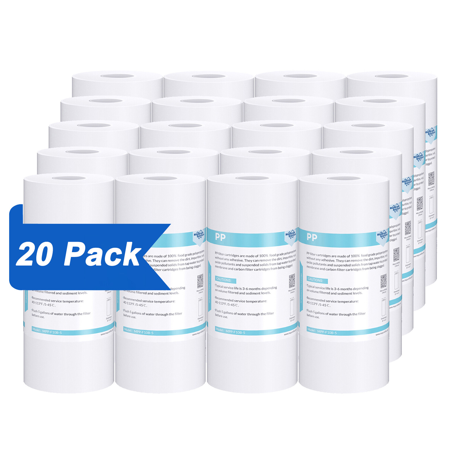 20 Pack 5 Micron 10×4.5″ Sediment Water Filter for Big Blue SimPure DB10 / DB10C