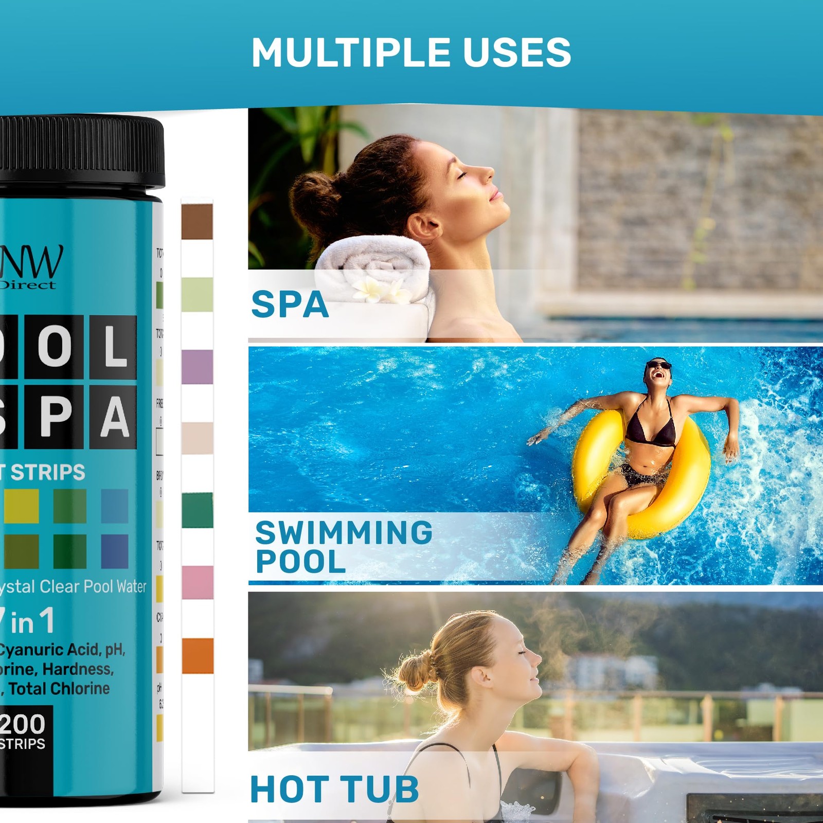 Pool Test Strips 7-in-1, 200 Quick and Accurate Hot Tub 200 strips