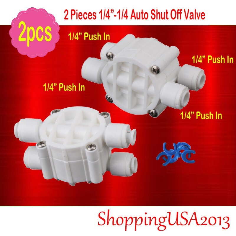 2 Pieces 1/4-1/4 Auto Shut Off Valve Quick Connect Push In Water Filter System
