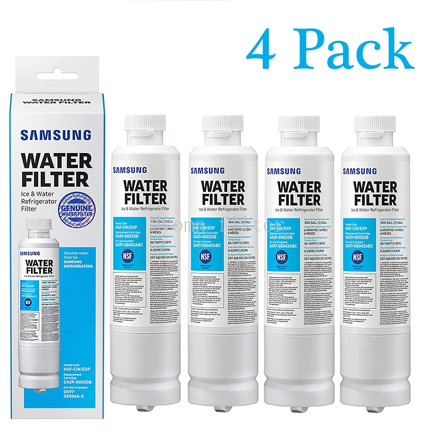 4 PACK Genuine DA29-00020B HAF-CIN/EXP Refrigerator Water Filter (New)