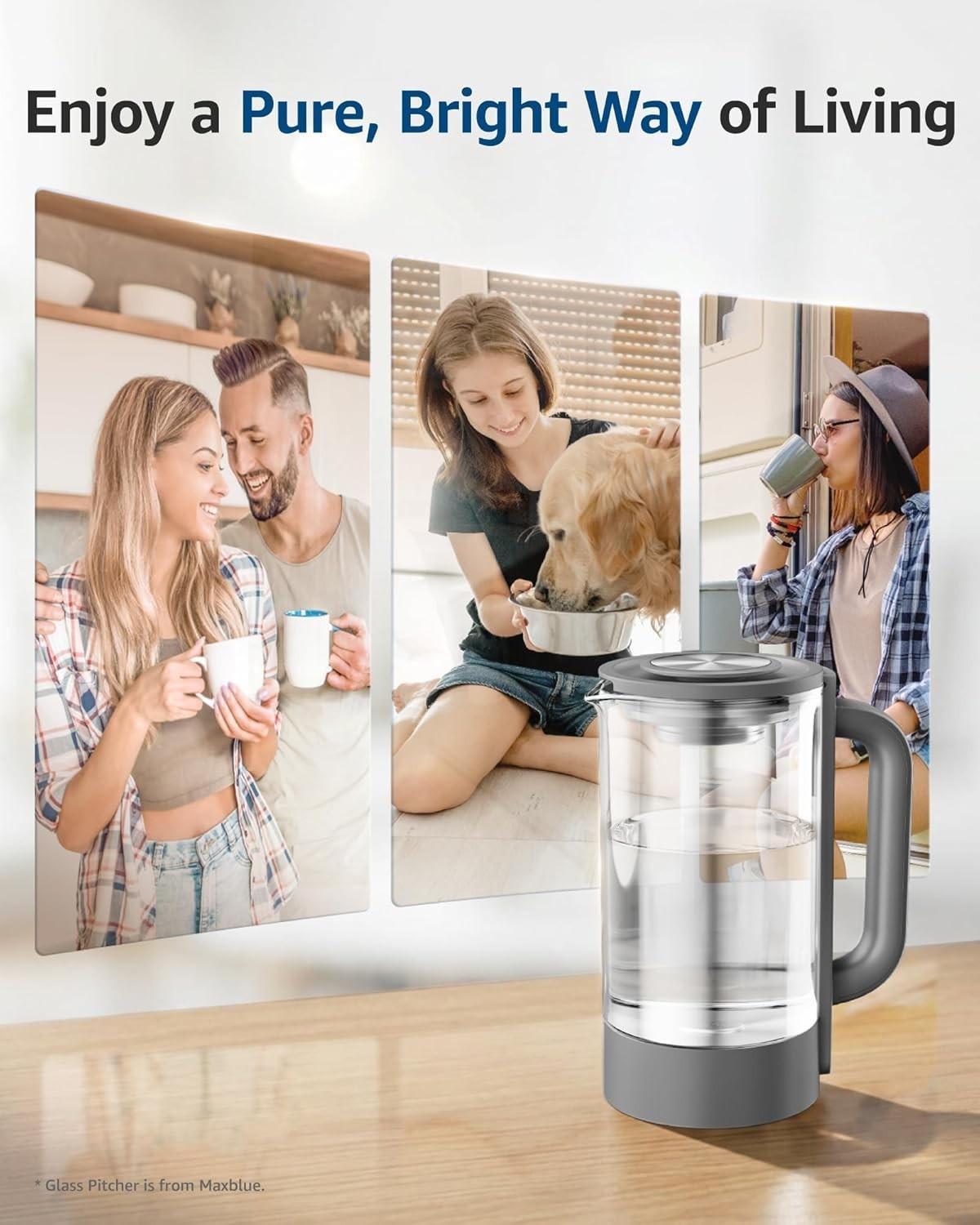 Maxblue GPWD Glass Water Pitcher Compatible with Waterdrop M6H RO System, Grey