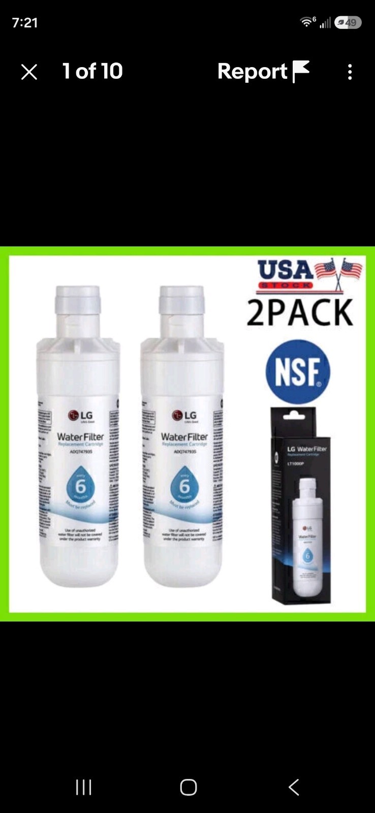 2 Pack LG LT1000P Refresh Refrigerator Ice Water Filter ADQ747935 GF-D706BSL USA