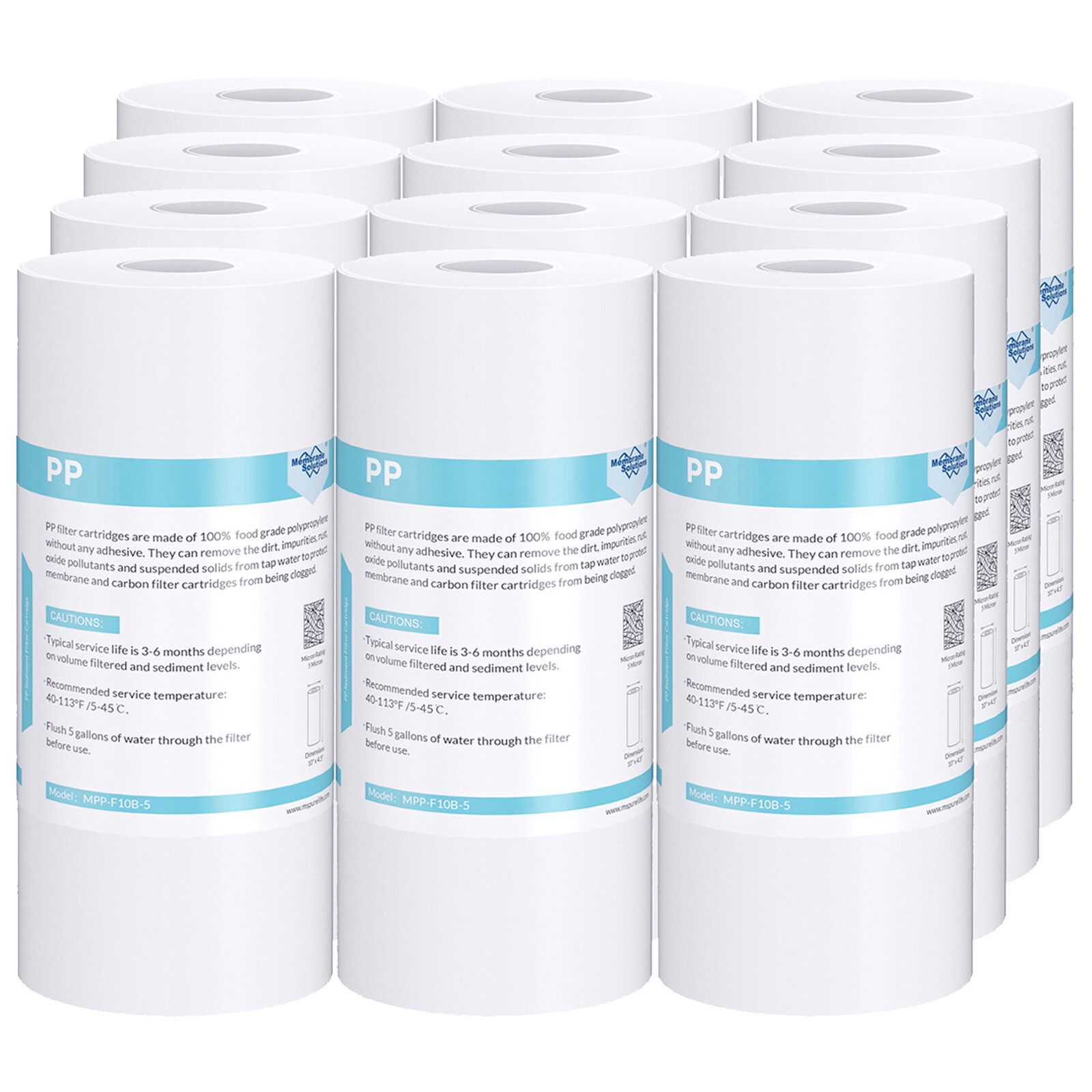 12 Pack 5 Micron 4.5×10″ Melt-Blown Sediment Water Filter Cartridges Whole House