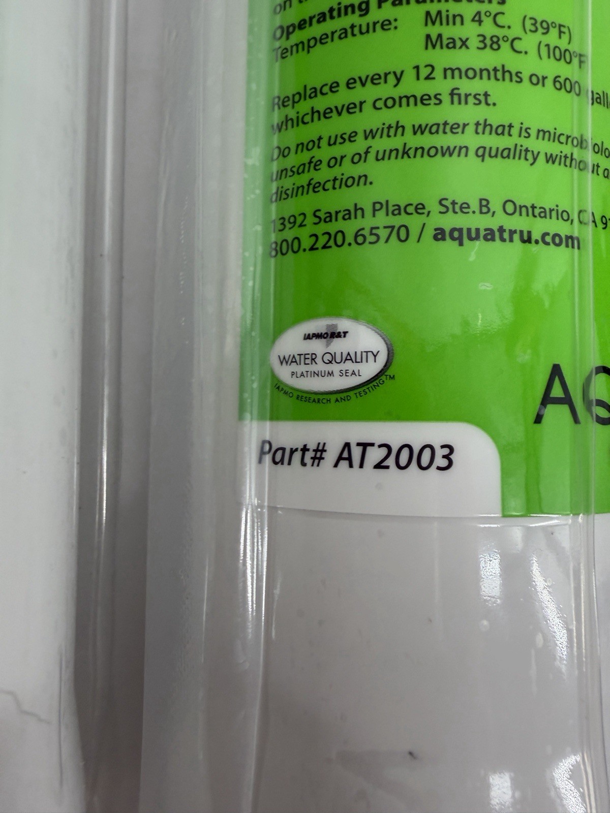 AquaTru VOC Carbon Filter Stage 4 Filter # AT2003 New Sealed In Box (Lot Of 2)