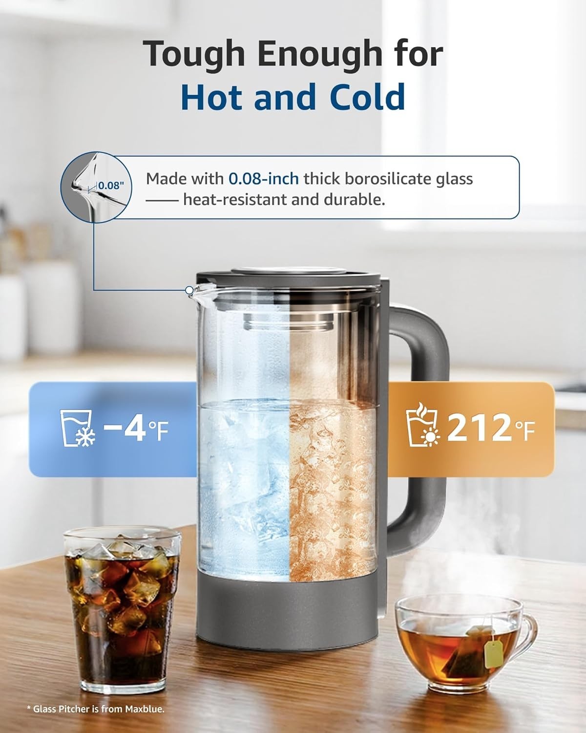 Maxblue GPWD Glass Water Pitcher Compatible with Waterdrop M6H RO System, Grey