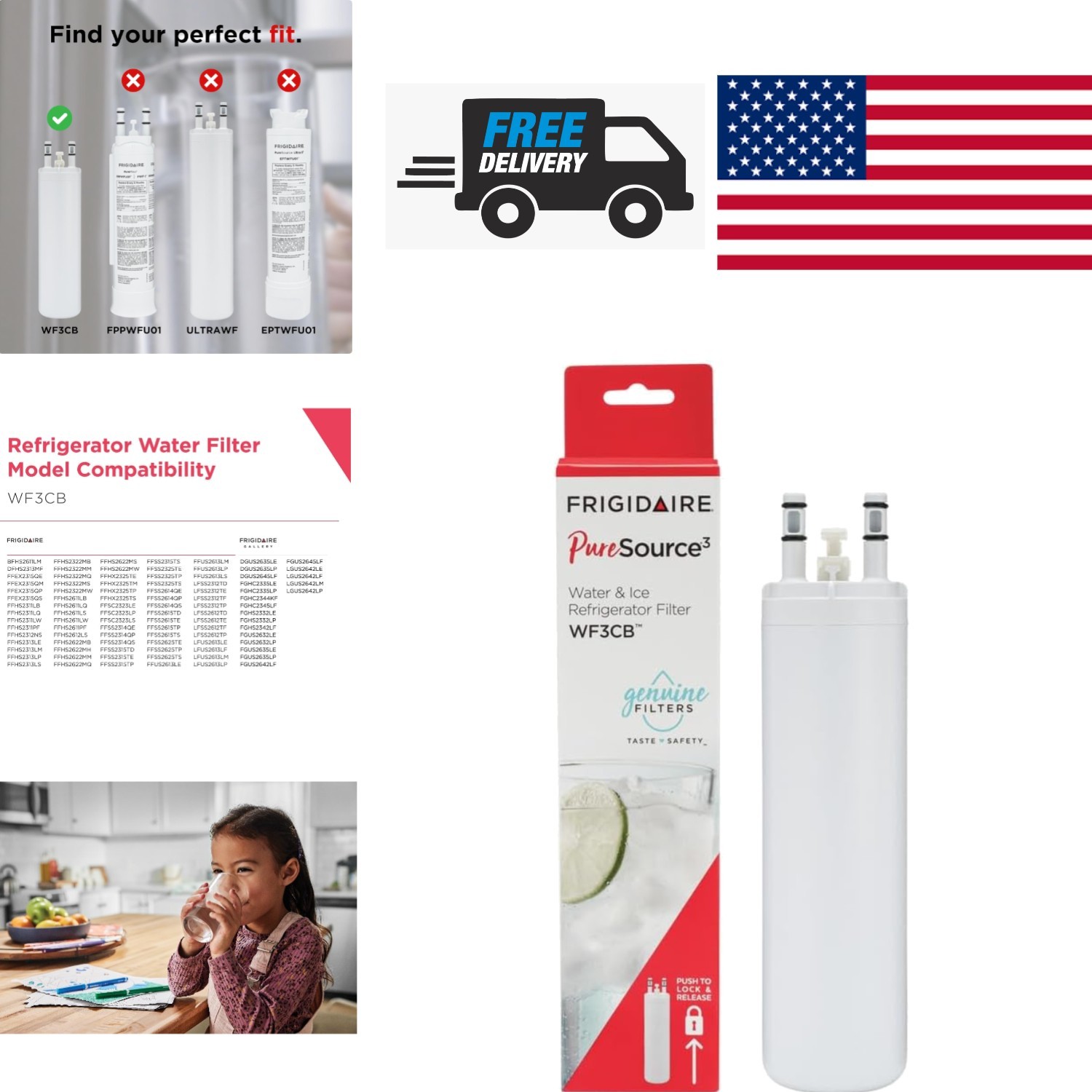 Water Filter for Refrigerators 1 Count Reduces BPA Asbestos and Pharmaceuticals