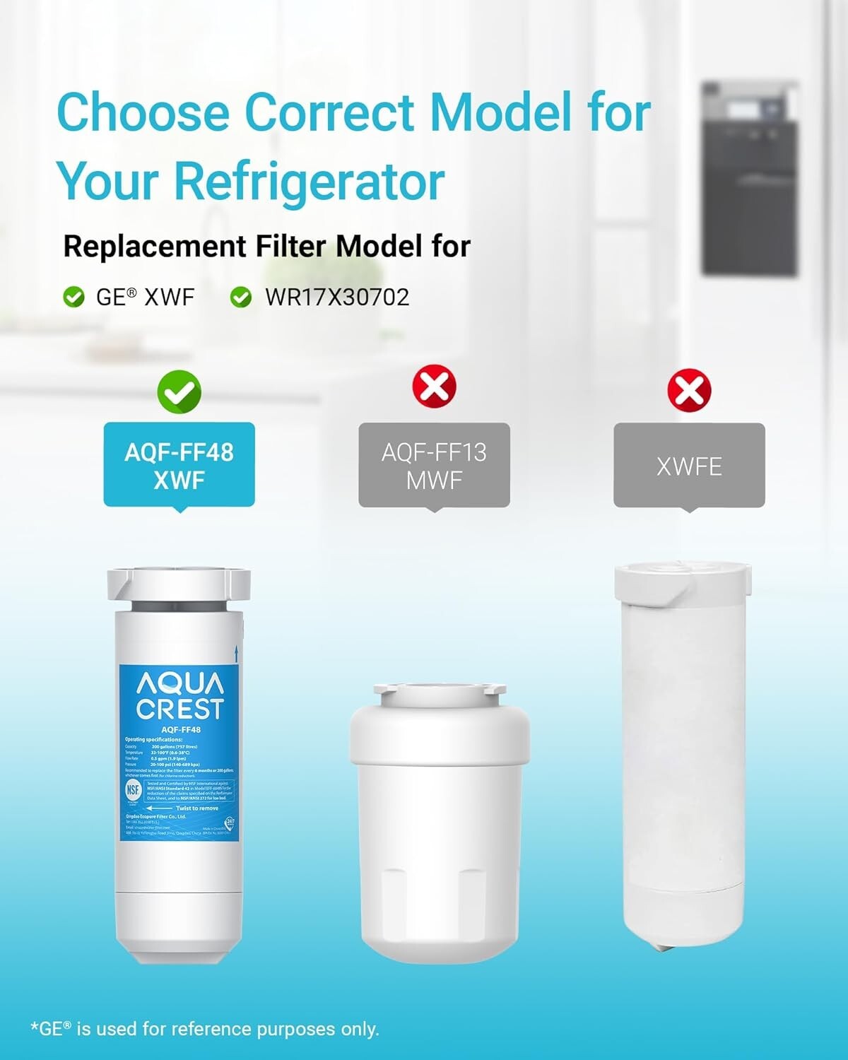 3PCS Water Filter For GE XWF, QNE27, GSE25, GSS23, GSS25, GZS22, CZS22, GYE18