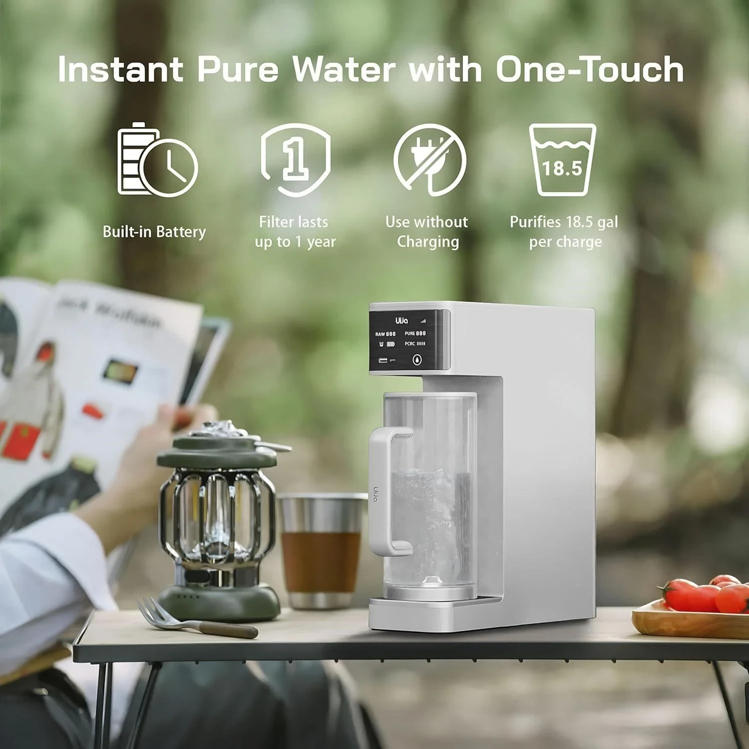 Reverse Osmosis Countertop Water Filter Portable 5-Stage White Built In Battery