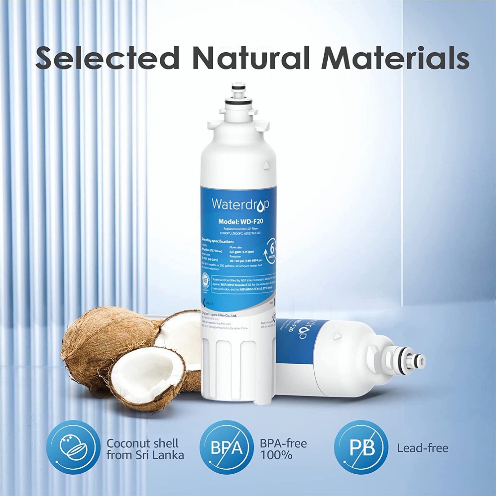 Waterdrop LT800P® Refrigerator Water Filter, Replacement for LG® LT800P®, 1 Pack
