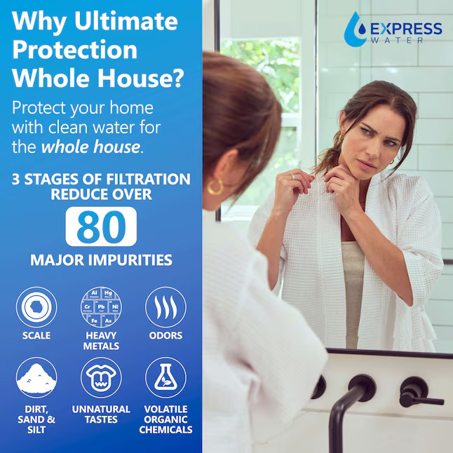 Express Water 3-Stage Whole House Water Filter System 15 GPM Carbon 5 Micron