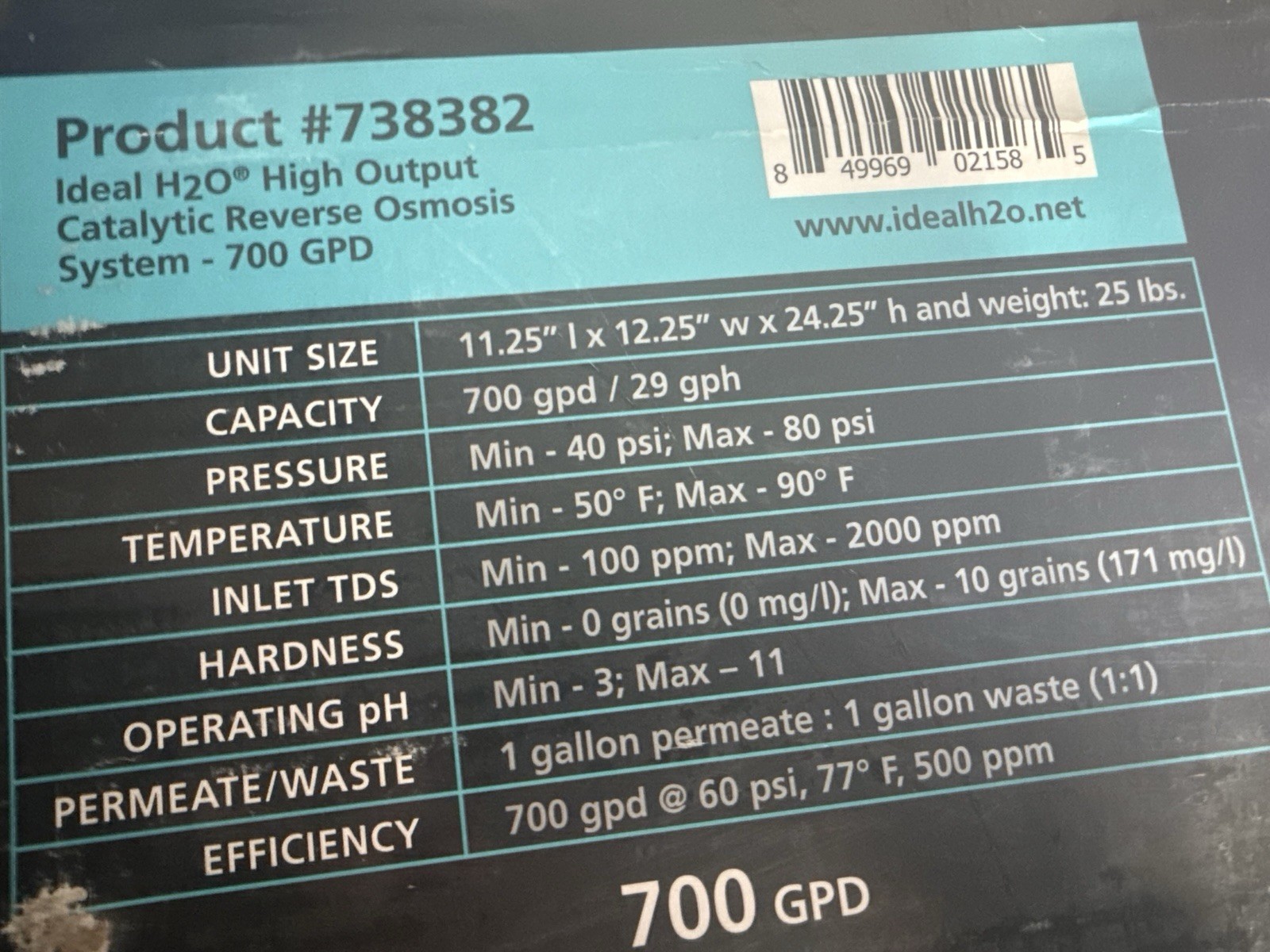 Ideal H2O Reverse Osmosis 700gpd
