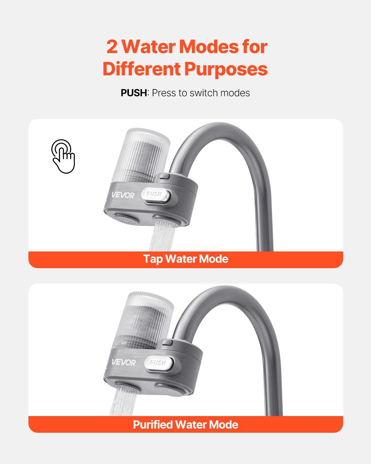 Faucet Mount Water Filters Sink Water Purifier for Kitchen Gray Vertical