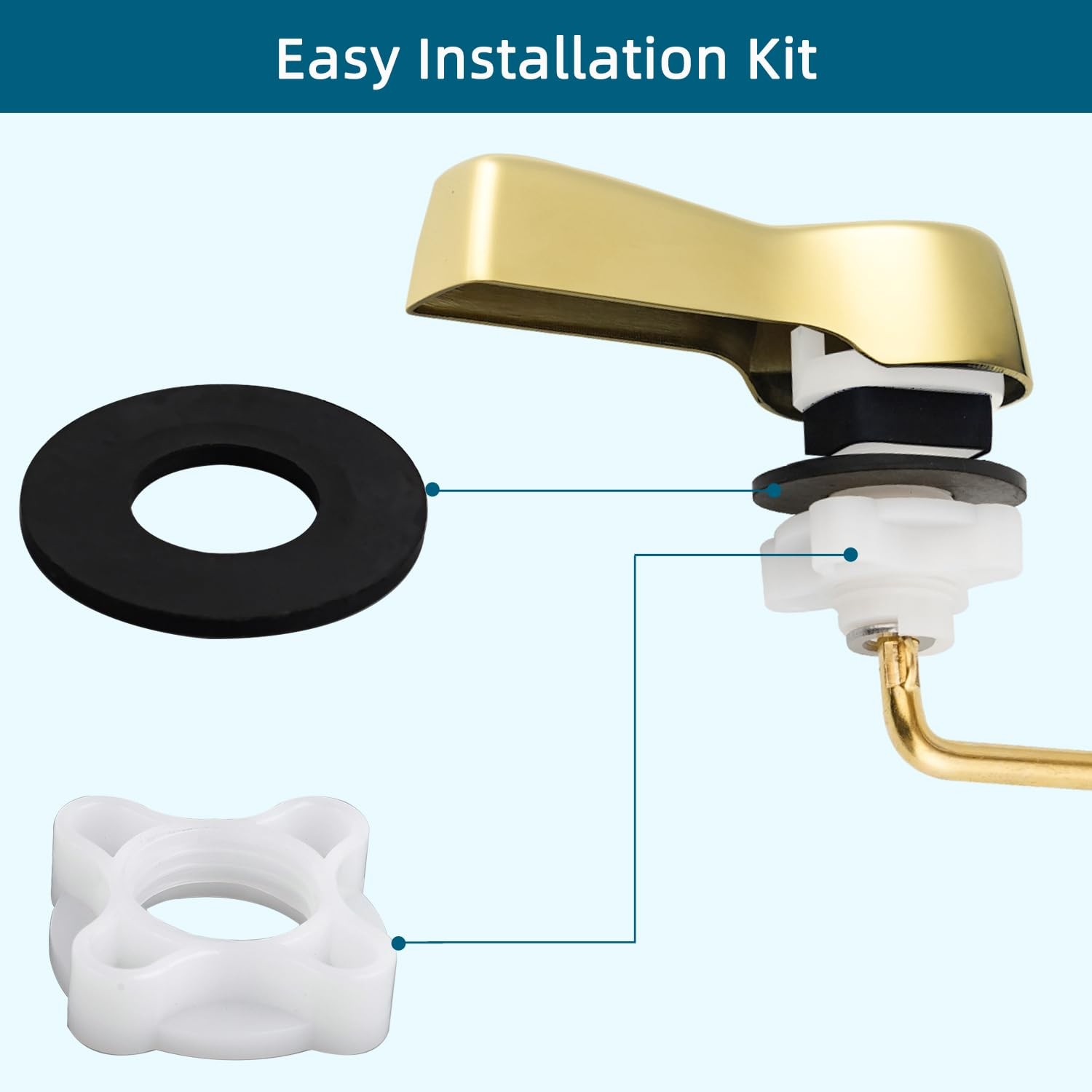 Brushed Gold Universal Metal Toilet Tank Lever Replacement Kit Flapper Chain