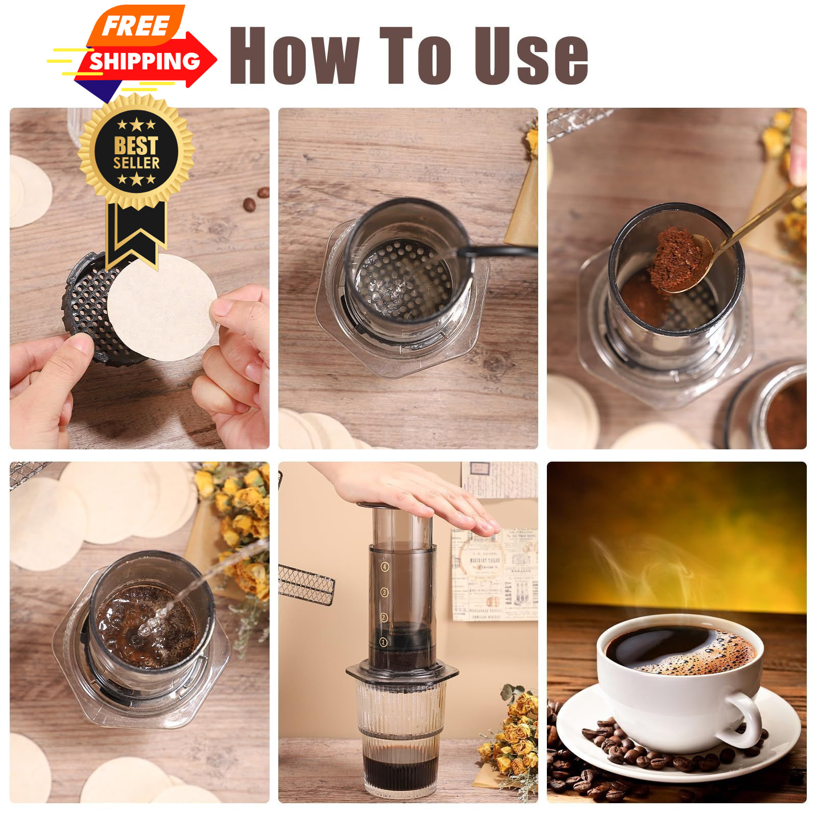 600Pcs Unbleached Coffee Filters, Replacement 64 mm/2.5 inch, 64MM/600Pcs