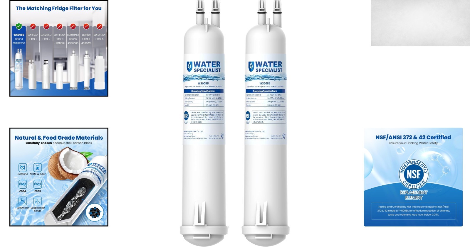 Fast-Flow NSF Certified Refrigerator Water Filters, 2 Count for Superior Taste