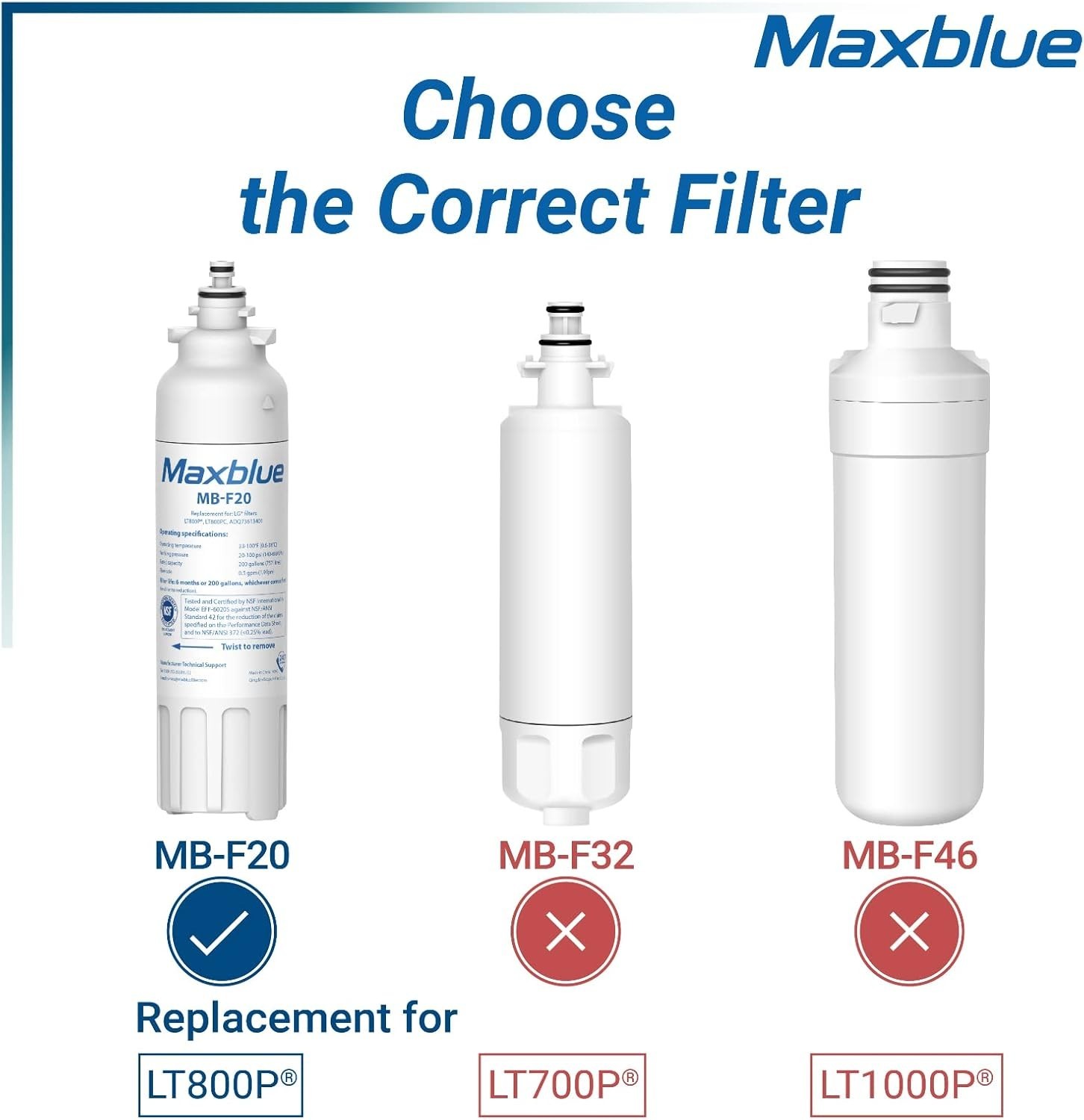 Maxblue ADQ73613401 Refrigerator Water Filter, Replacement for LG® LT800P®, (3)