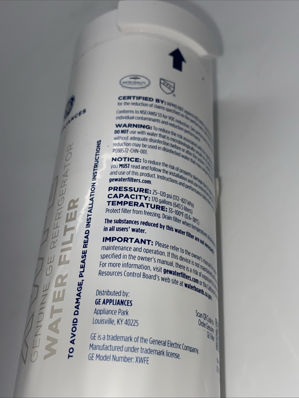 GE XWFE Refrigerator Water Filter – White NO BOX