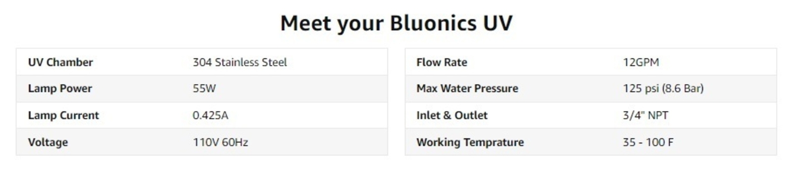 55W UV Whole House Water Filter System 12GPM Stainless Steel 3/4″ NPT BLUONICS